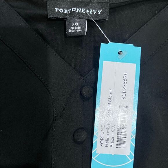 FORTUNE + IVY Helina Black Blouse Size XXL Mixed Material Sleeveless Stitch Fix - Picture 16 of 16